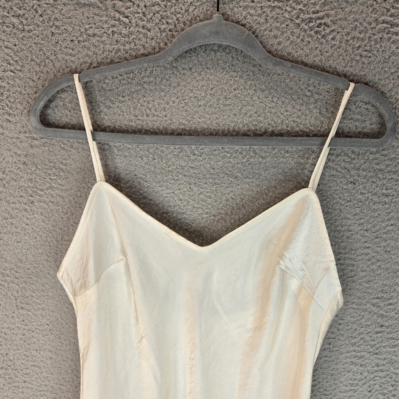 Free People Women Satin Midi Slip Dress Sz M Ivory Adj Straps Side Slits Elegant - Picture 3 of 15